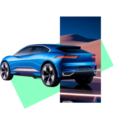 Futuristic electric car illustration representing AI-powered solutions, innovation, and intelligent technology.