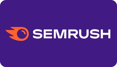 Semrush logo with orange icon and white wordmark on purple background