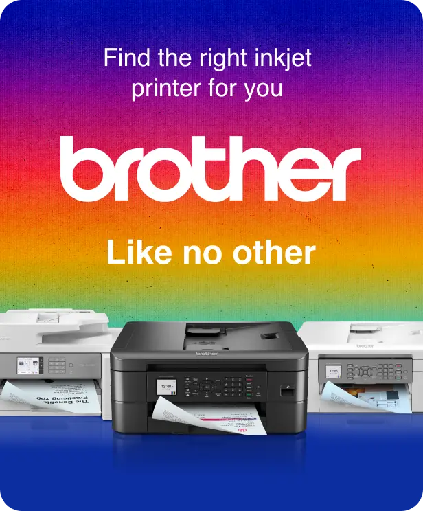 Brother inkjet printers campaign banner with the message “Find the right inkjet printer for you – Like no other”